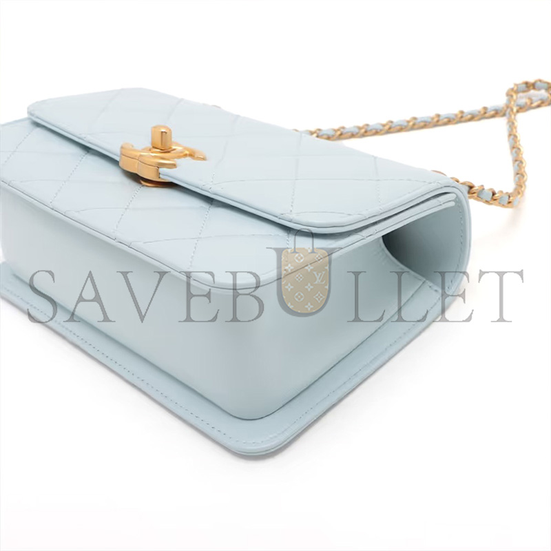 CHANEL MATELASSE LAMBSKIN CHAIN SHOULDER BAG BLUE GOLD AS2615 (19*12*8cm)